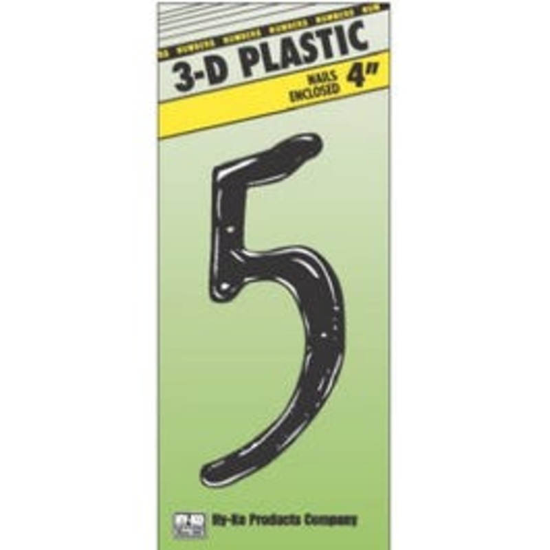 Address Numbers, “5”, Black Plastic, Nail-In, 4-In.