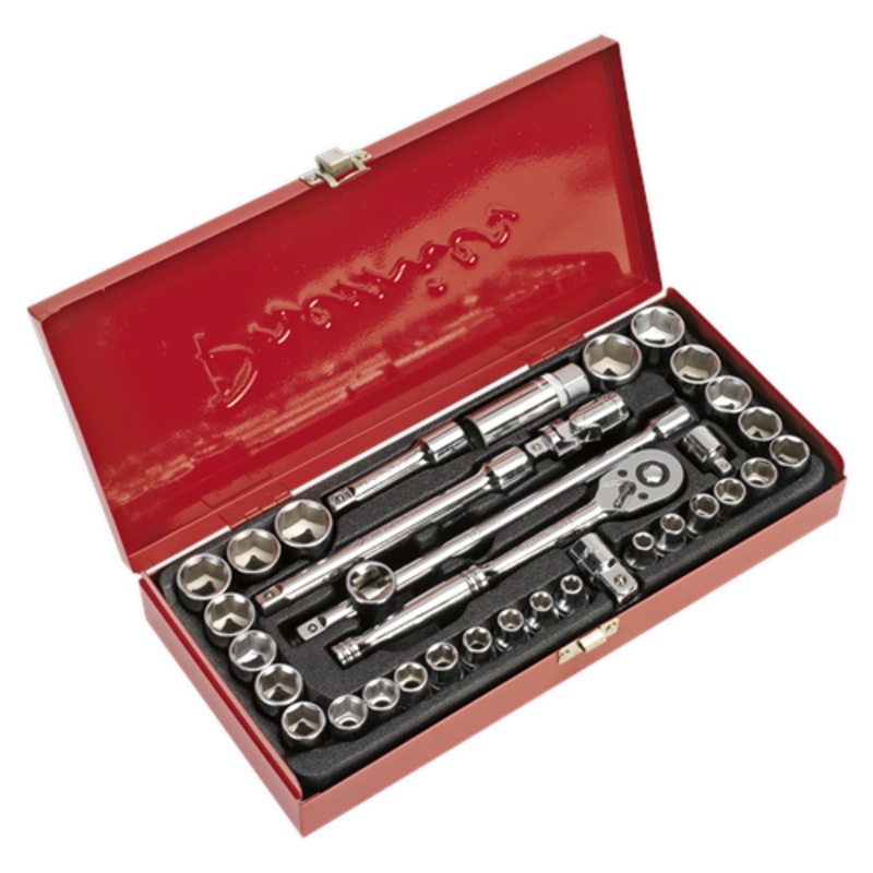 Sealey Premier Socket Set 35pc 3/8″Sq Drive 6pt WallDrive – Metric/Imperial