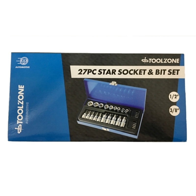 Toolzone 27 Piece 3/8 & 1/2″ Star Bits & E Sockets