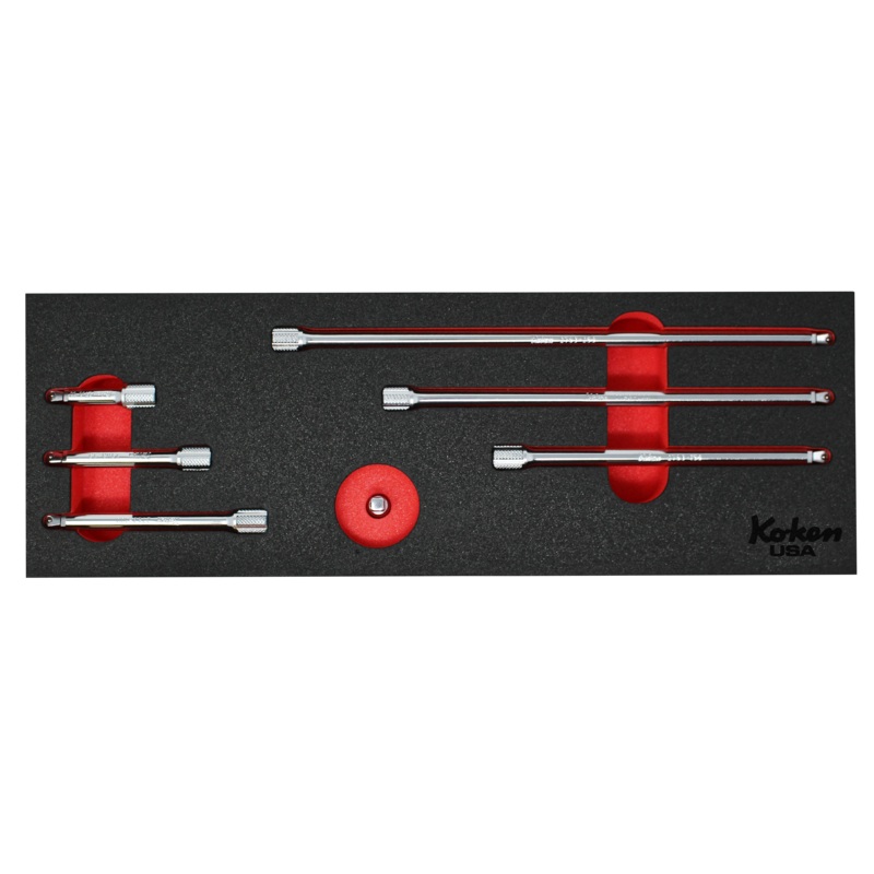 1/4″ Sq Dr. Wobble-Fix Extension Bar Set  in Foam – 7 Pieces Red -Foam&Tools