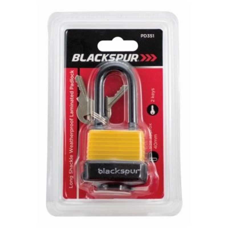 Blackspur 40Mm Long Shackle W/Proof Laminated Steel Padlock