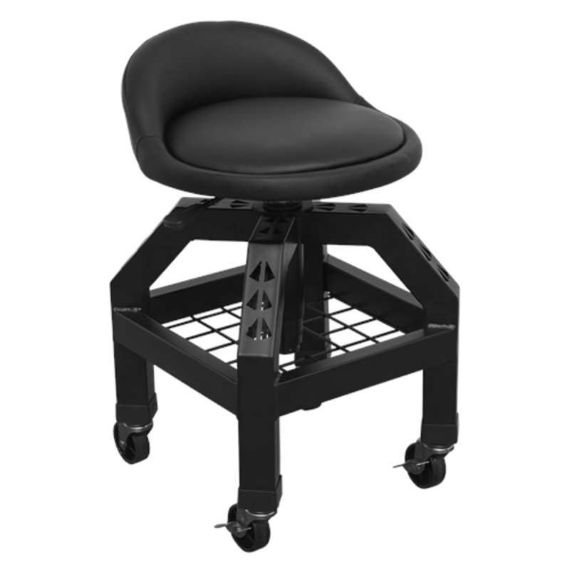 Sealey Industrial Creeper Stool Pneumatic, Adjustable Height Swivel Seat & Back Rest
