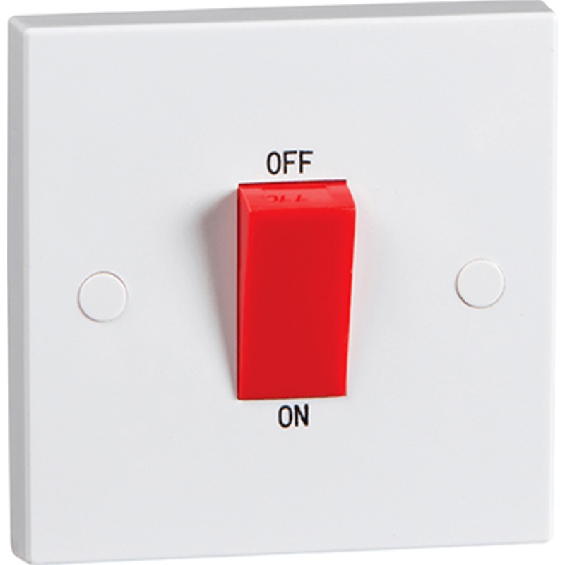 KnightsBridge 45A White 1G Double Pole 230V Electric Cooker Wall Plate Switch
