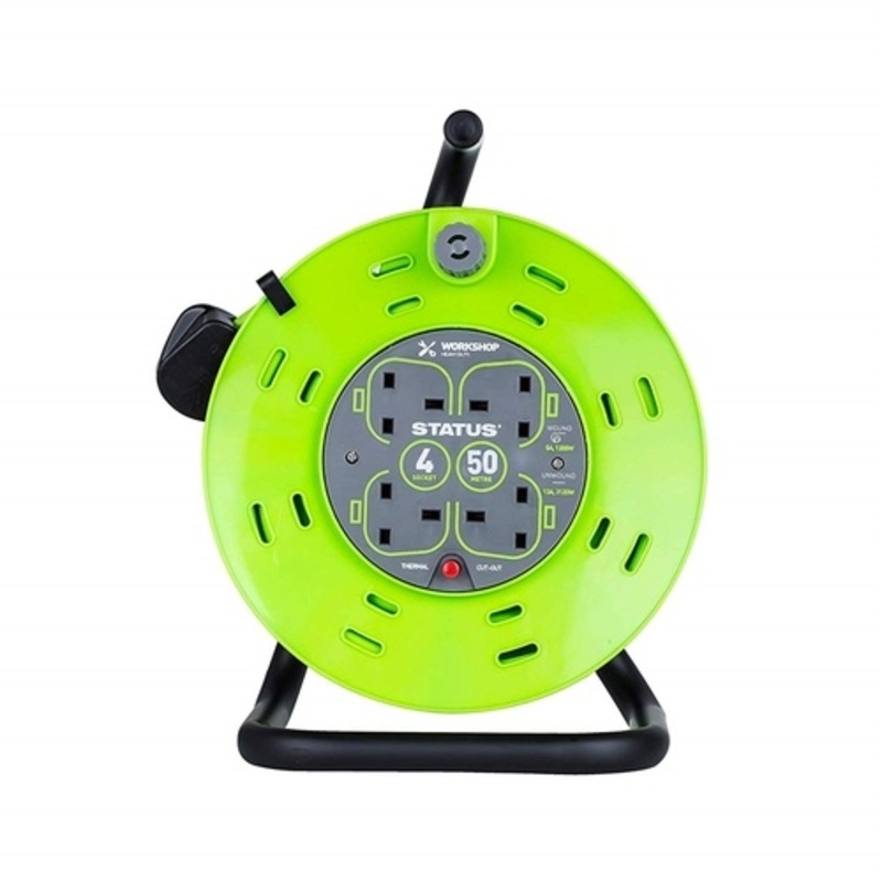 Status 50m 4G Extension Reel on Metal Drum – GREEN