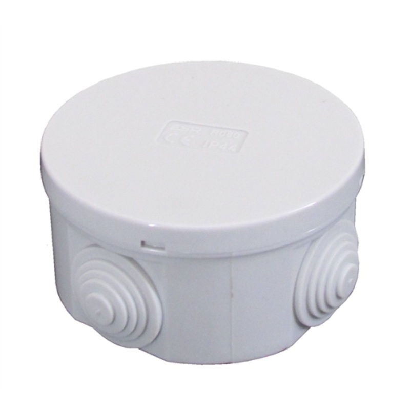 ESR 80mm IP44 Round PVC Junction Box with Knockouts – Grey