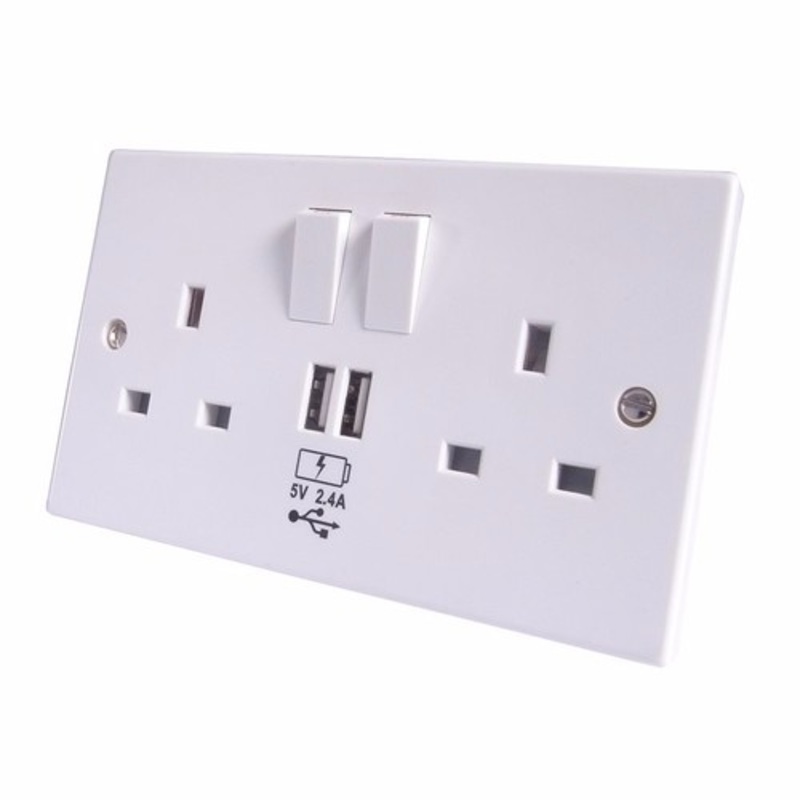 Connekt Gear 2.4A 2 way UK Power Socket With USB Charging Plate Outlet