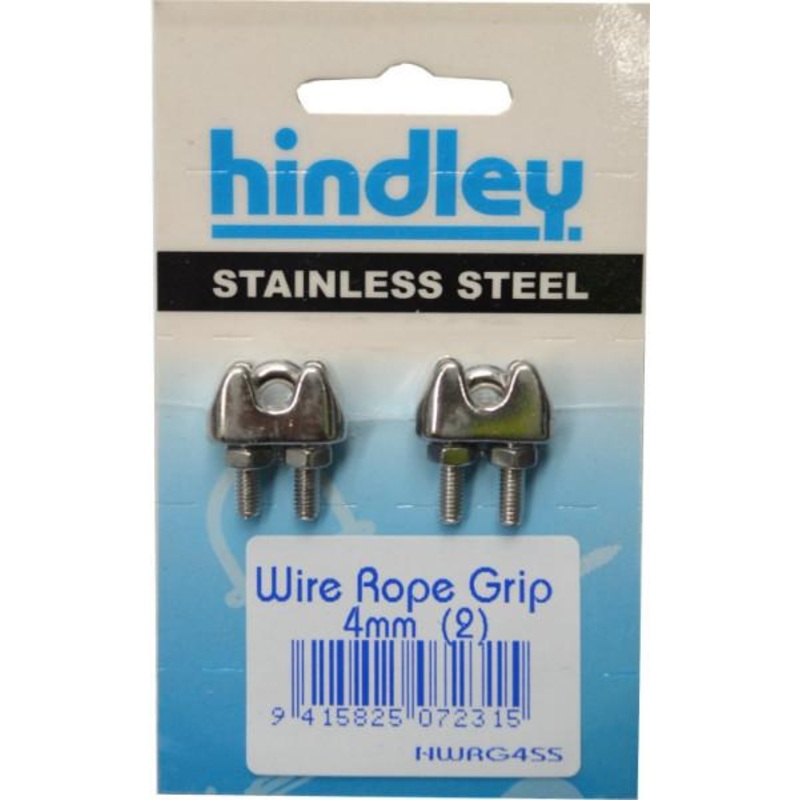 Hindley Wire Rope Grip Stainless Steel 2-pce 4mm Carded