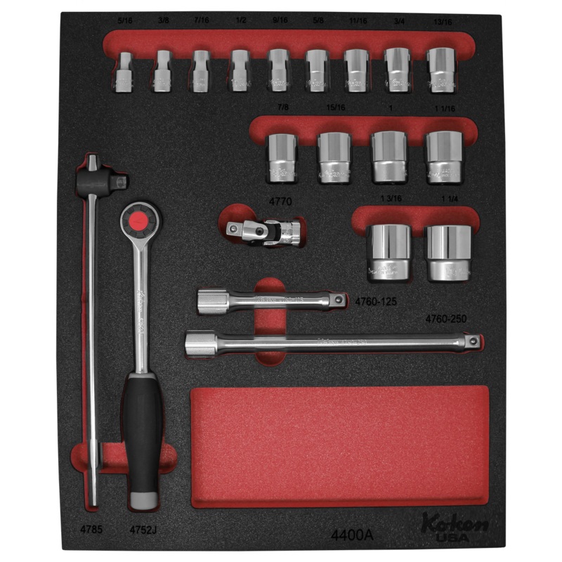 1/2″ Sq. Dr. Socket Set Metric in Foam – 21 Pieces Red Foam