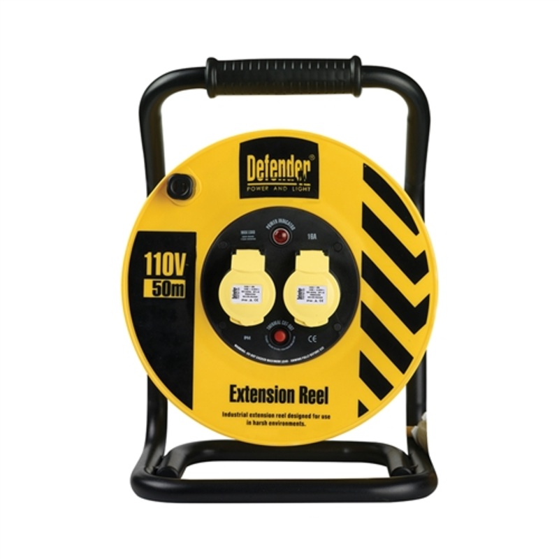 Defender Heavy Duty Cable Reel 2.5mm2 2-Way 16A 50m – 110V