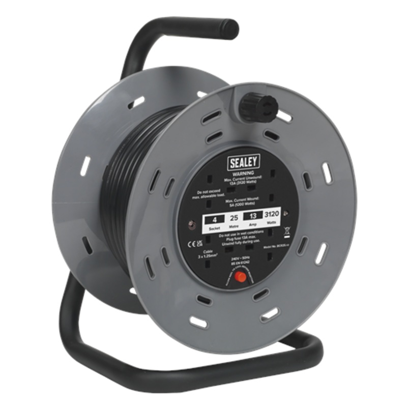 Sealey Cable Reel 25m 4 x 230V 1.25mm Thermal Trip
