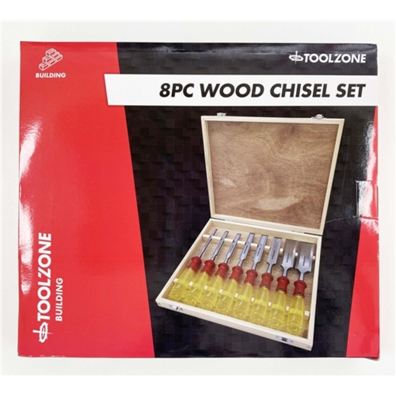 Toolzone 8 Piece Wood Chisel Set In Wooden Case