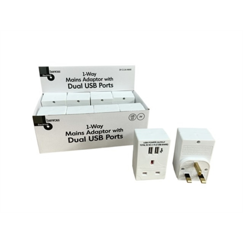 Benross 5V Adaptor With 2 USB Sockets, 2.1A