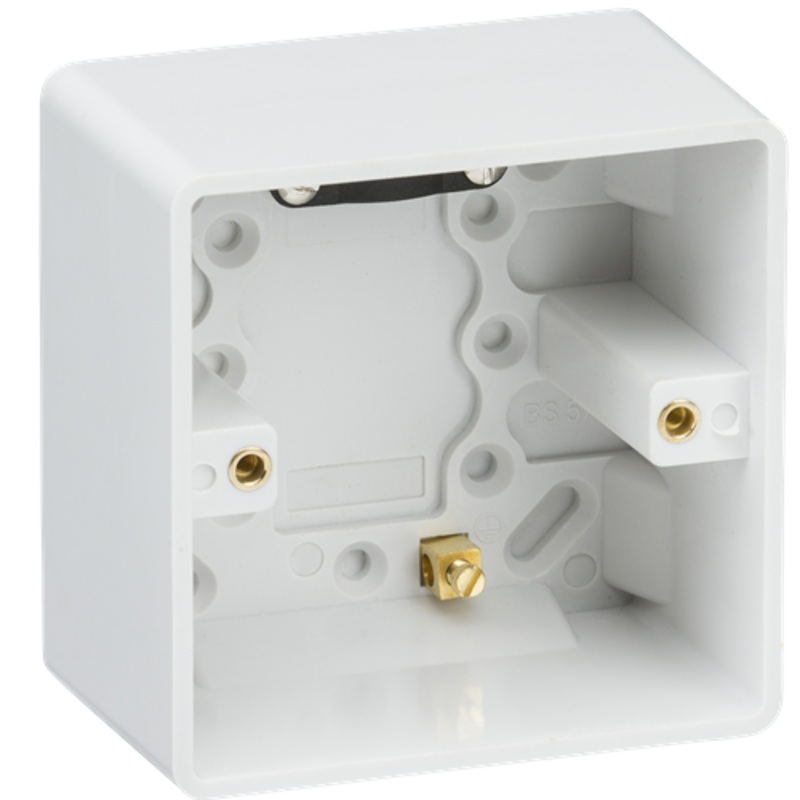 KnightsBridge Curved Edge Single 47mm Pattress Box with Earth Terminal and Cable Strain Relief