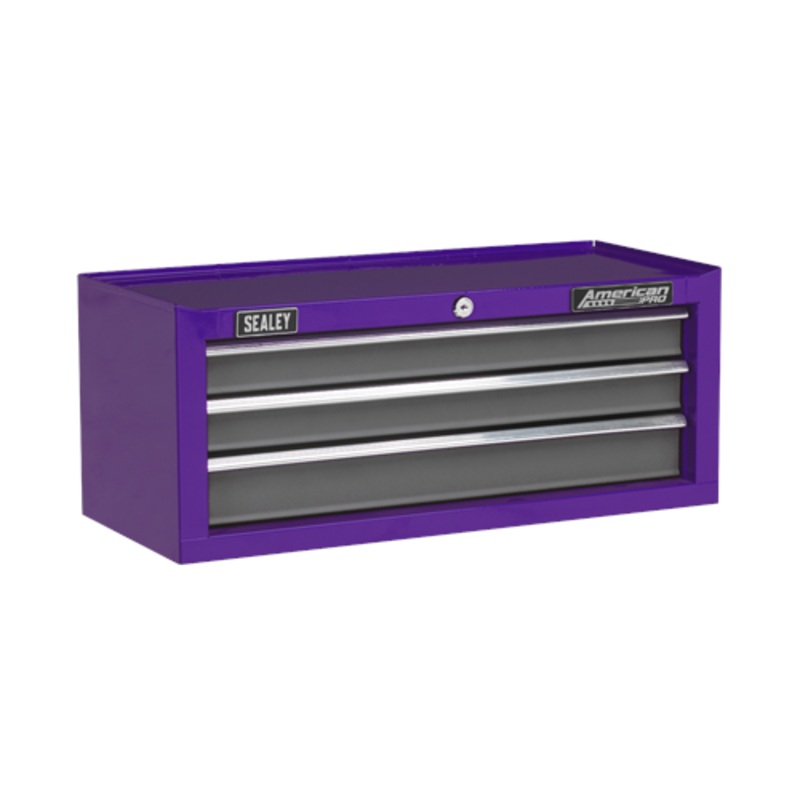Sealey American Pro Mid-Box 3 Drawer with Ball-Bearing Slides – Purple/Grey