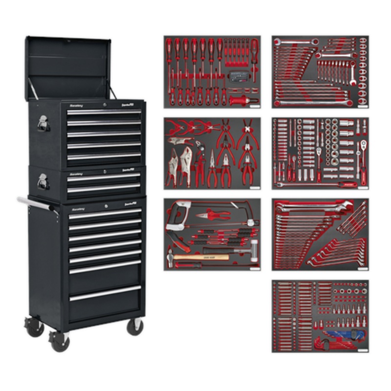 Sealey Superline Pro Tool Chest Combination 14 Drawer with Ball-Bearing Slides – Black & 446pc Tool Kit