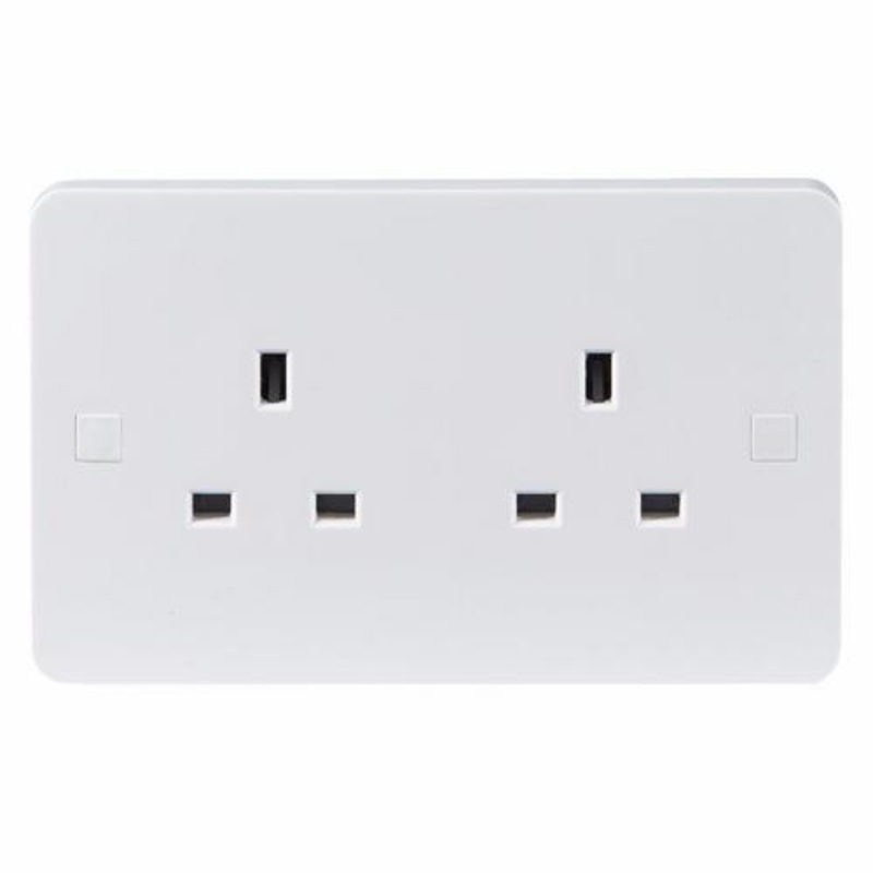 KnightsBridge Pure 9mm 13A White 2G Twin 230V UK 3 Pin Unswitched Electric Wall Socket