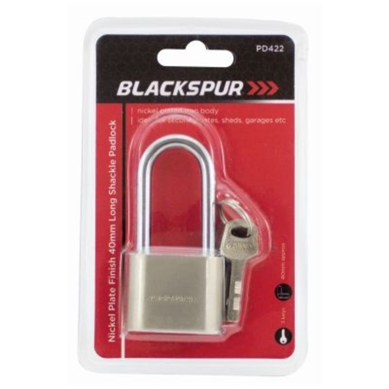 Blackspur Nickel Plate Finish 40Mm Long Shackle Padlock