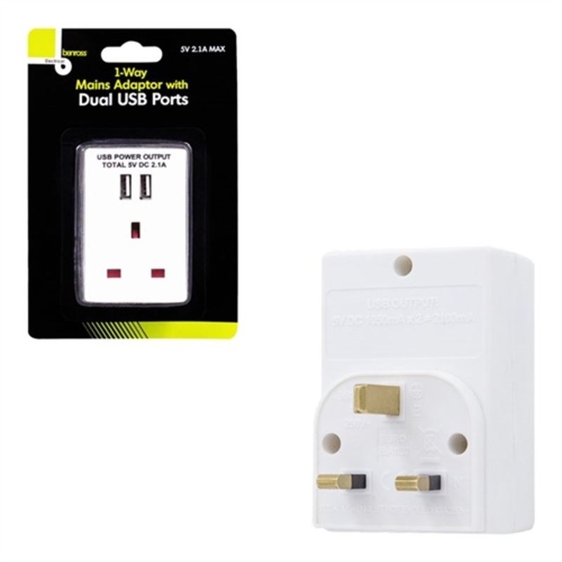 Benross 5V Adaptor With 2 USB Sockets – 2.1A