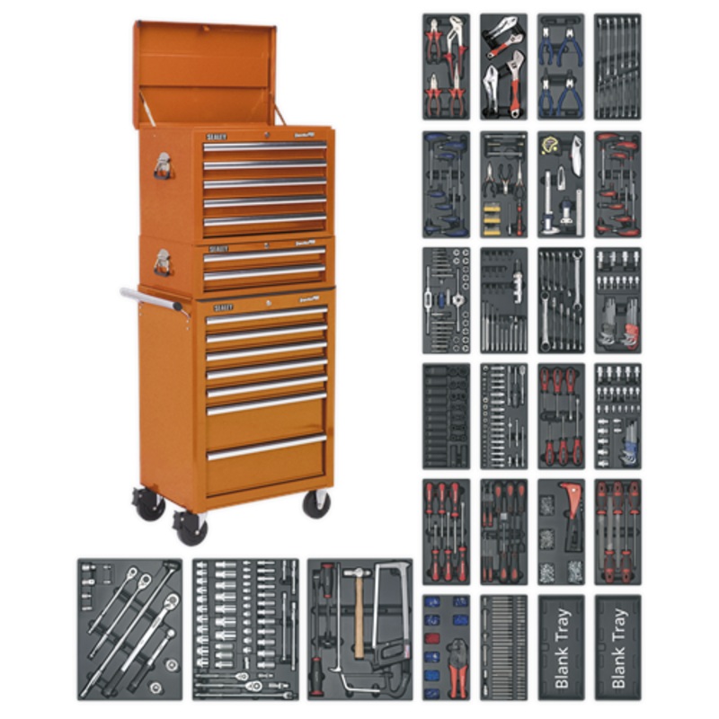Sealey Superline Pro Tool Chest Combination 14 Drawer with Ball-Bearing Slides – Orange & 1179pc Tool Kit