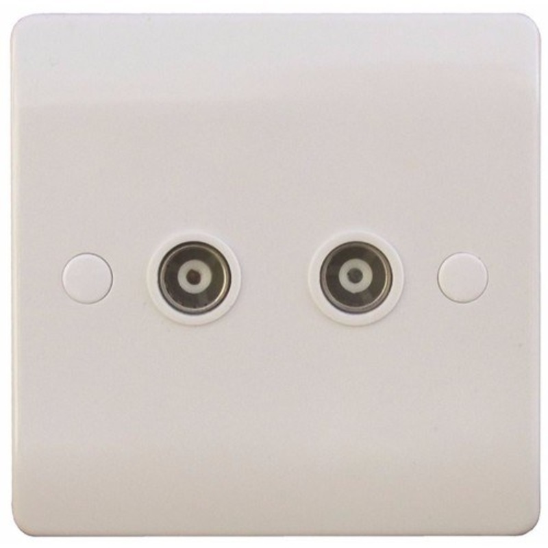 ESR Sline White Twin Coaxial TV Outlet Un-Isolated Single Wall Plate
