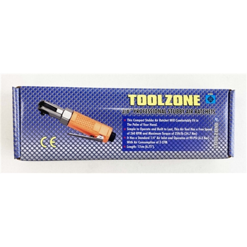 Toolzone 3/8″ Stubby Air Ratchet – Orange