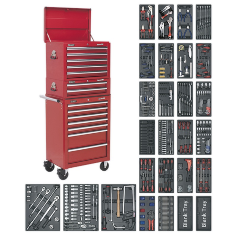 Sealey Superline Pro Tool Chest Combination 14 Drawer with Ball-Bearing Slides – Red & 1179pc Tool Kit
