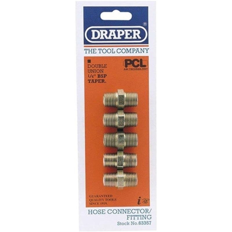 Draper 1/4″ BSP Tapered Double Union (Pack of 5)