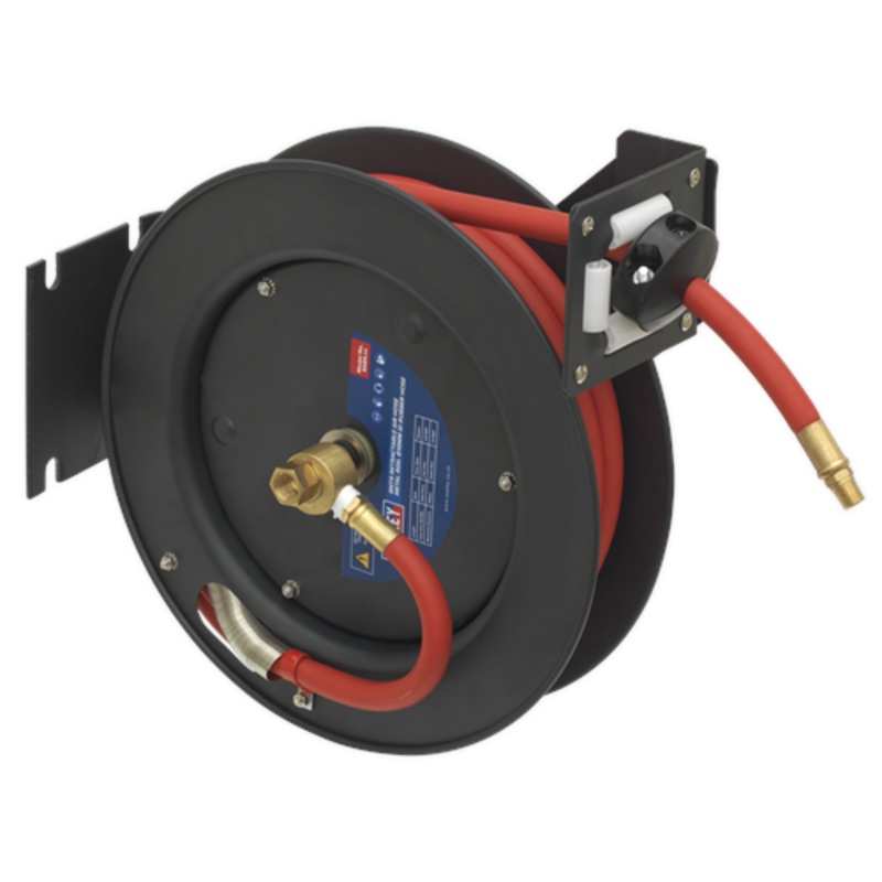Sealey Retractable Air Hose Steel Reel 8m 10mm ID Rubber Hose
