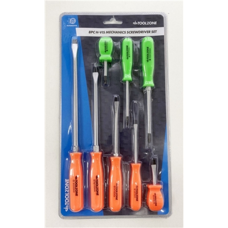 Toolzone 8 Piece CRV Hi Vis Mechanics Screwdriver