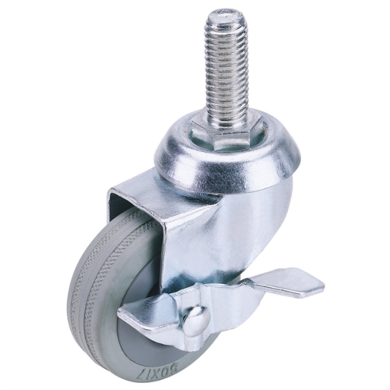 Draper Swivel Bolt Fixing Rubber Castor with Brake, 50mm Diameter, S.W.L. 50kg