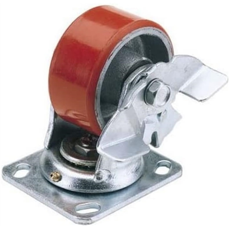 Draper Swivel Plate Fixing Heavy Duty Polyurethane Wheel with Brake, 160mm Diameter, S.W.L. 400kg