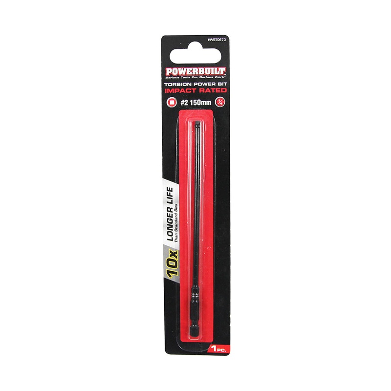 Powerbuilt 1/4 in Torsion Impact Power Bit – Robertson #2 X 150mm Long