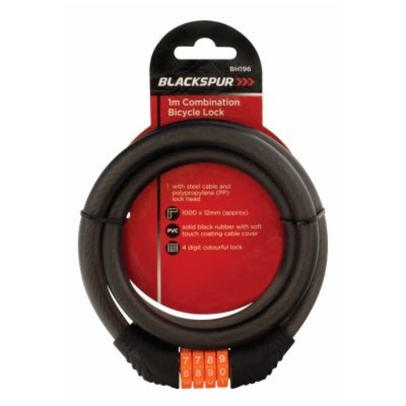 Blackspur 12Mm X 1M Combination Cable Lock
