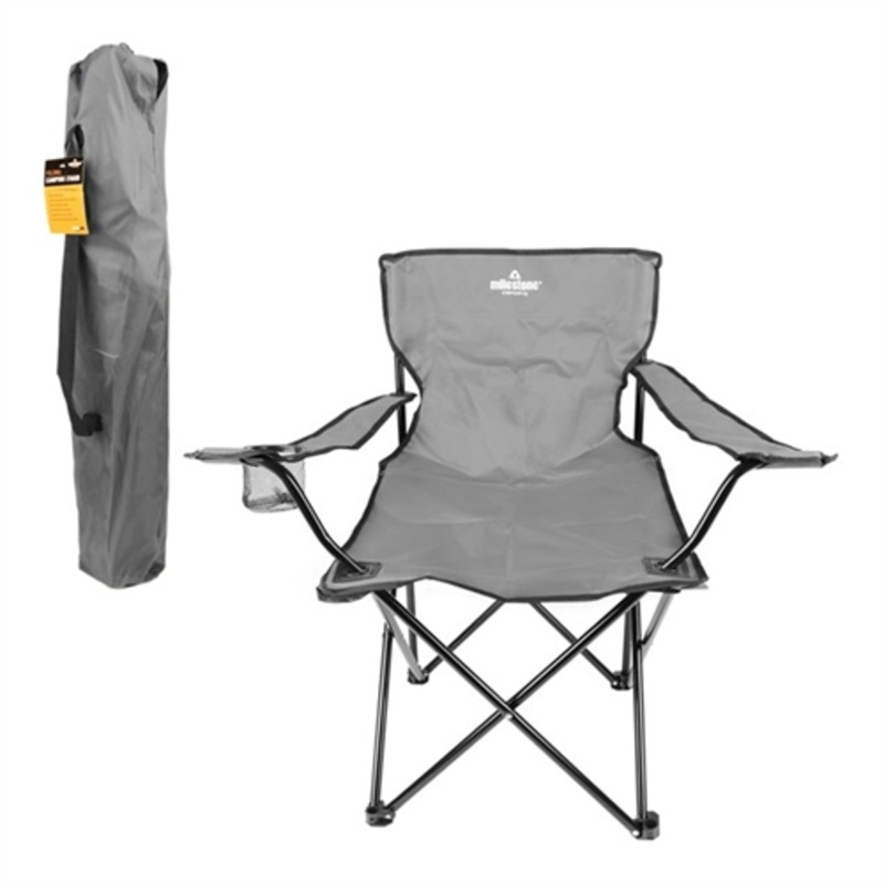 Milestone Folding Leisure Chair With Cup Holder – Grey