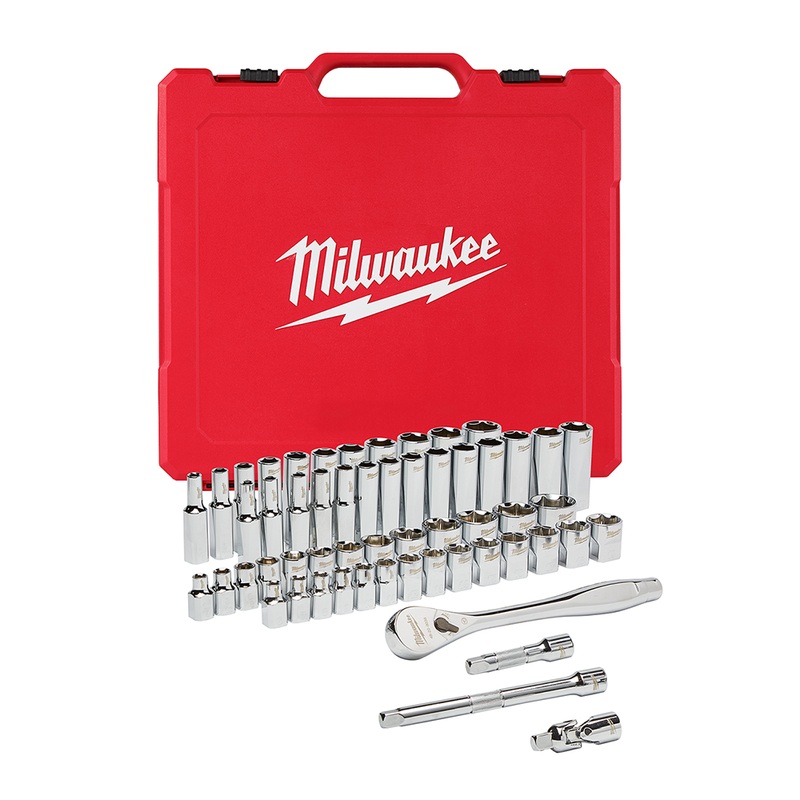 Milwaukee 3/8″ Drive SAE/Metric Ratchet and Socket Set 56PC