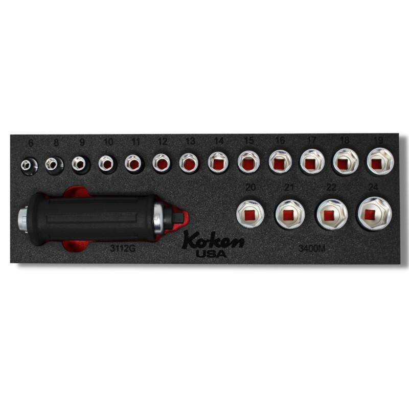 3/8″ Sq. Dr. Attack Driver and  Socket Set Metric  in Foam – 18 Pieces Red