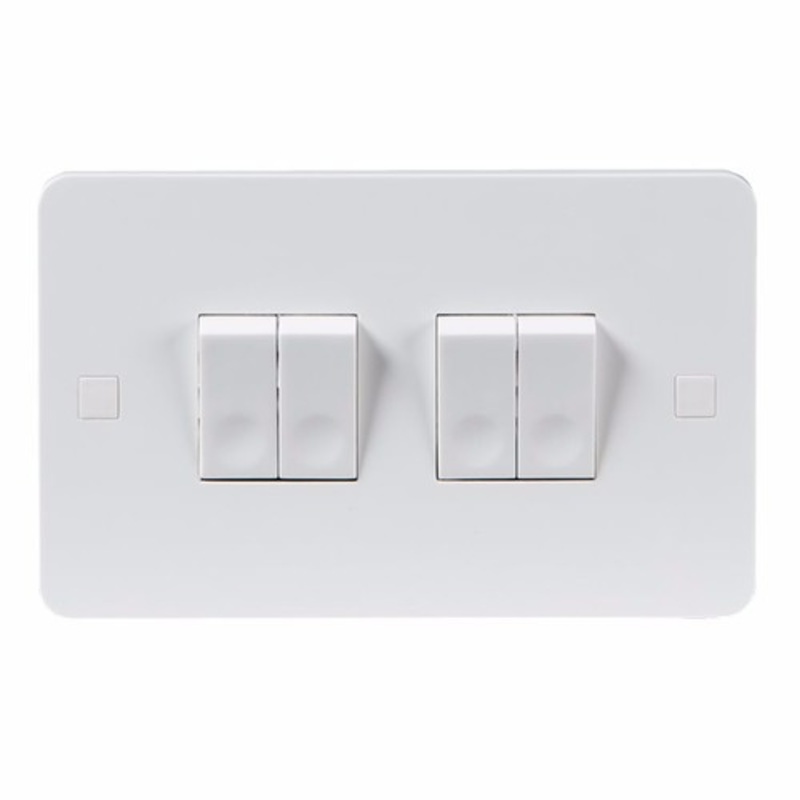 KnightsBridge Pure 4mm 10A White 4G 2 Way 230V Electric Wall Plate Switch