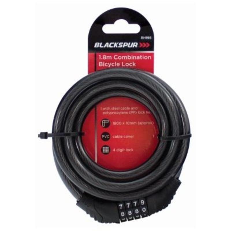 Blackspur 10Mm X 1.8M Combination Bicycle Lock