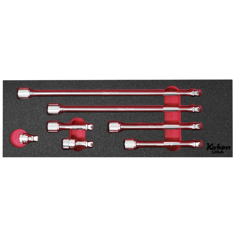 3/8″ Sq Dr. Wobble-Fix Extension Bar Set  in Foam – 7 Pieces Red