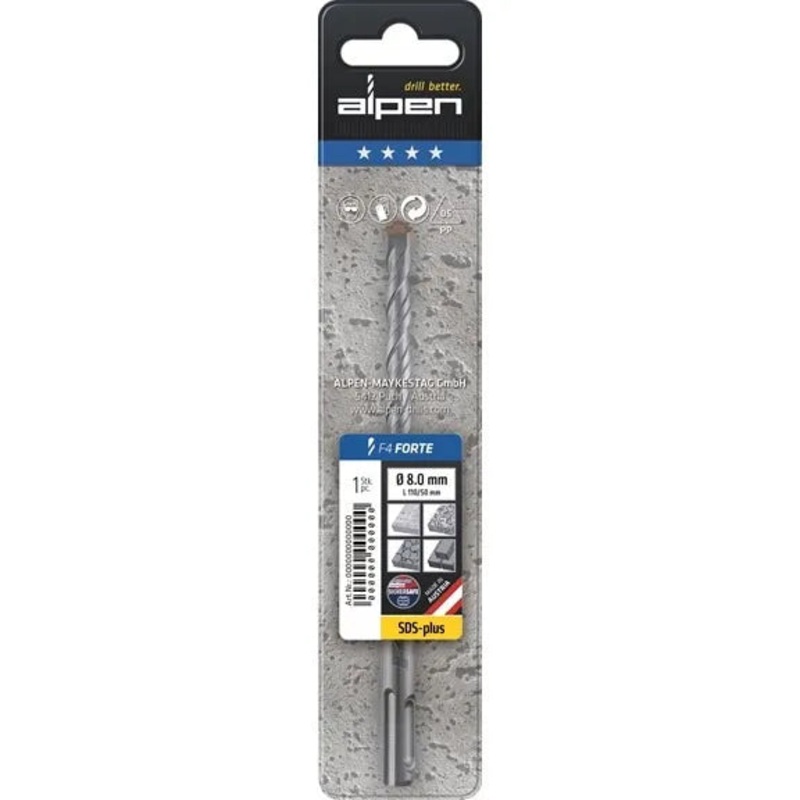 Alpen Series 827 SDS Plus 2 Flute Masonary Drill in Plastic Wallet, L210/150,18.0