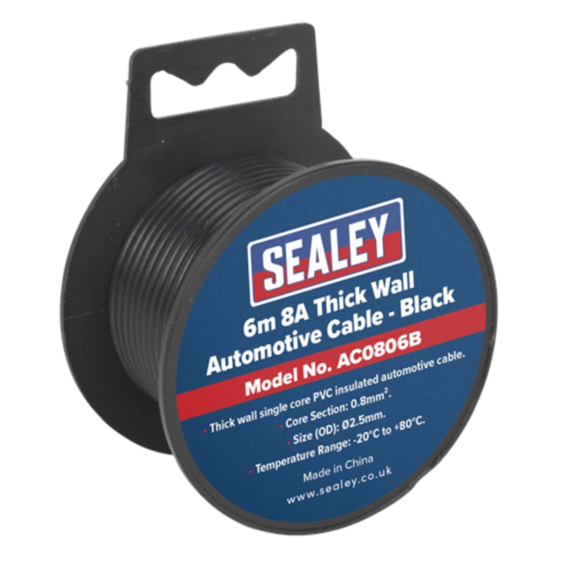 Sealey Automotive Cable Thick Wall 8A 6m Black