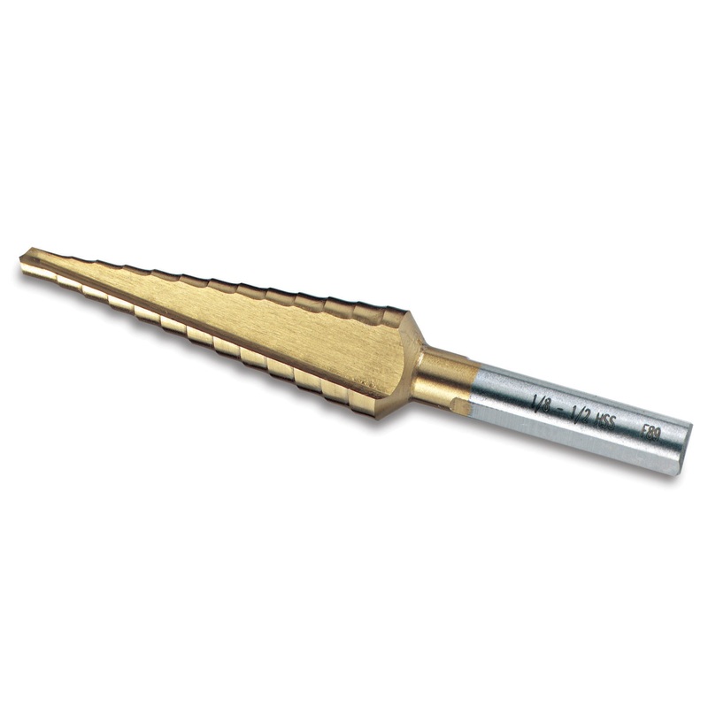 Titanium-Nitride Coated Stepped Drill Bit 1/8″ – 1/2″ (12 steps)