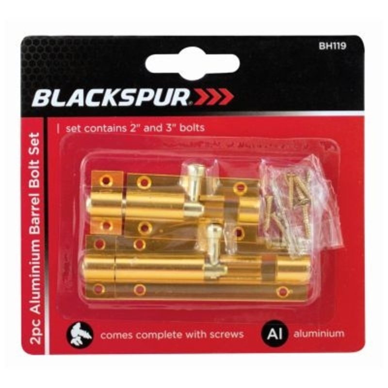 Blackspur 2Pc Aluminium Barrel Bolt Set – 2″ & 3″
