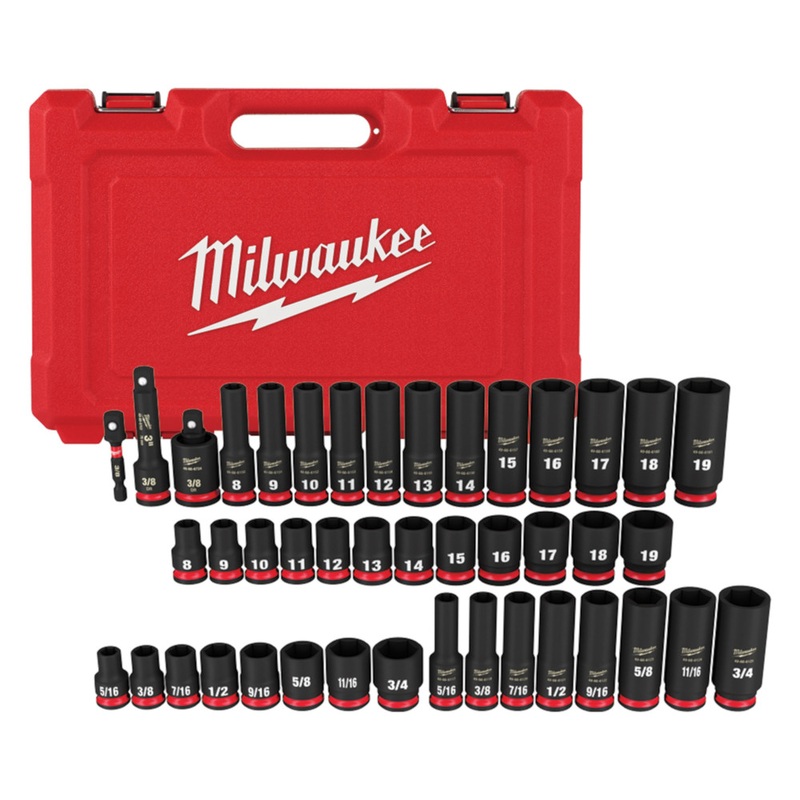 Milwaukee Shockwave Impact Duty 3/8″ Drive SAE and Metric Deep 6 Point Socket Set 43Pc