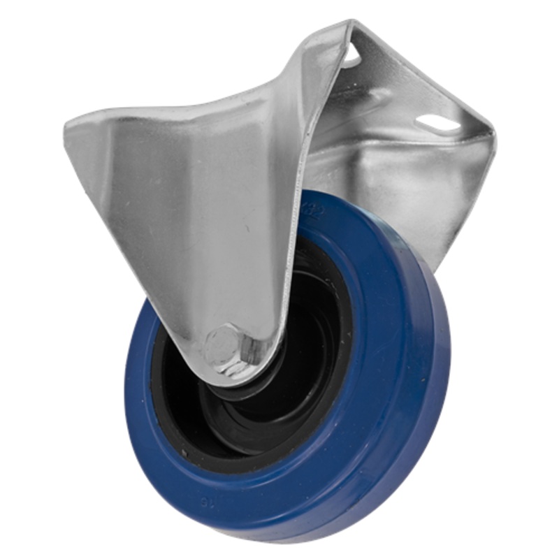 Sealey Heavy-Duty Blue Elastic Rubber Fixed Castor Wheel 100mm – Trade
