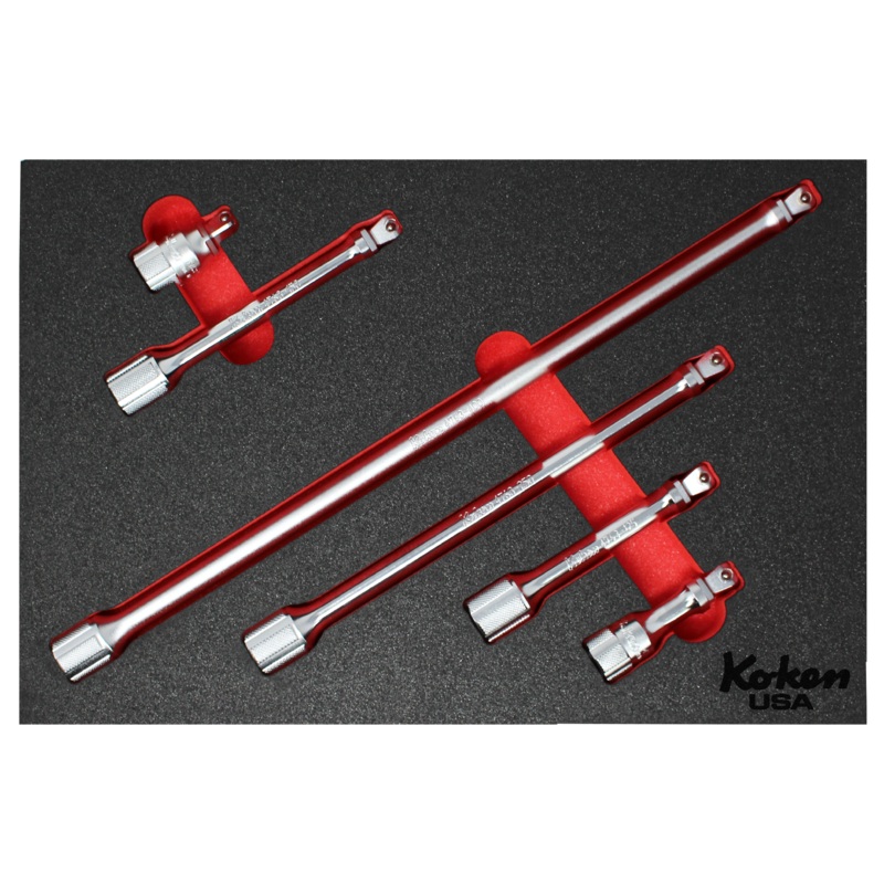 1/2″ Sq Dr. Wobble-Fix Extension Bar Set in Foam Red Foam