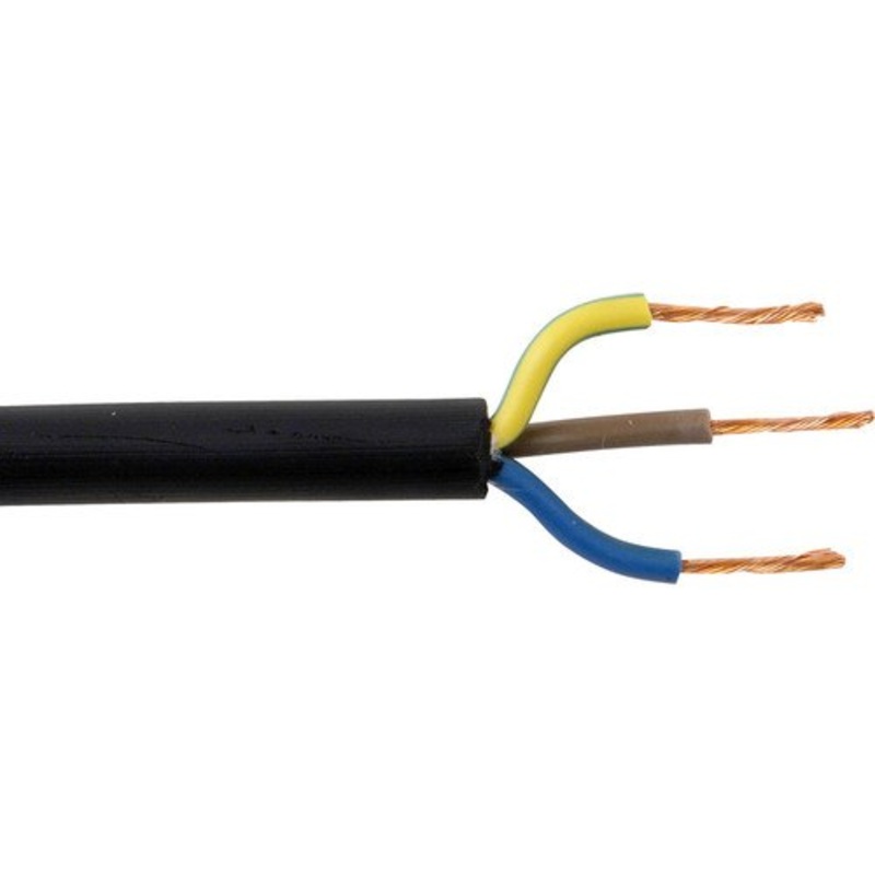 Zexum 0.75mm 3 Core Rubber Flex Cable Black Round 3183TRS