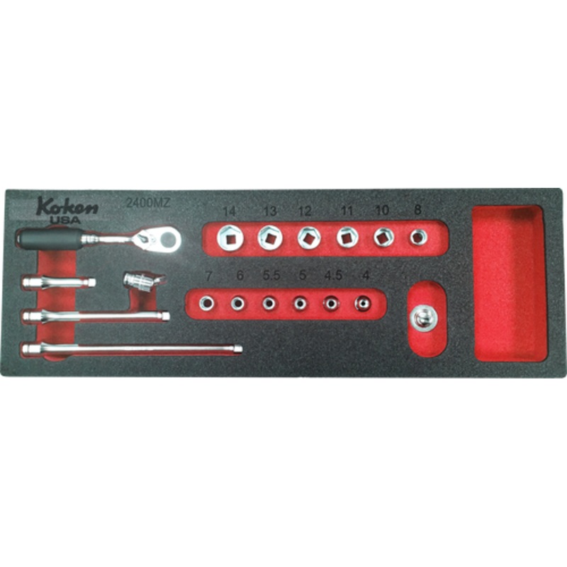 Z-Series 1/4″ Sq. Dr. Socket and Accessories Set Metric in Foam – 18 Pieces Red Foam