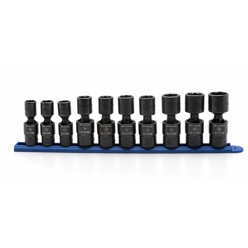 10 Piece 1/2″ Drive 6 Point Metric Pinless Universal Impact Sockets