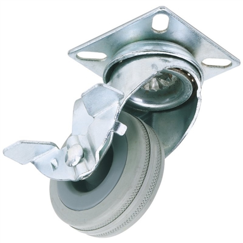 Draper Swivel Plate Fixing Rubber Castor with Brake, 75mm Diameter, S.W.L. 70kg